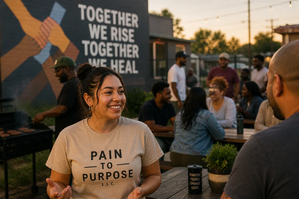 People connecting at a community recovery gathering