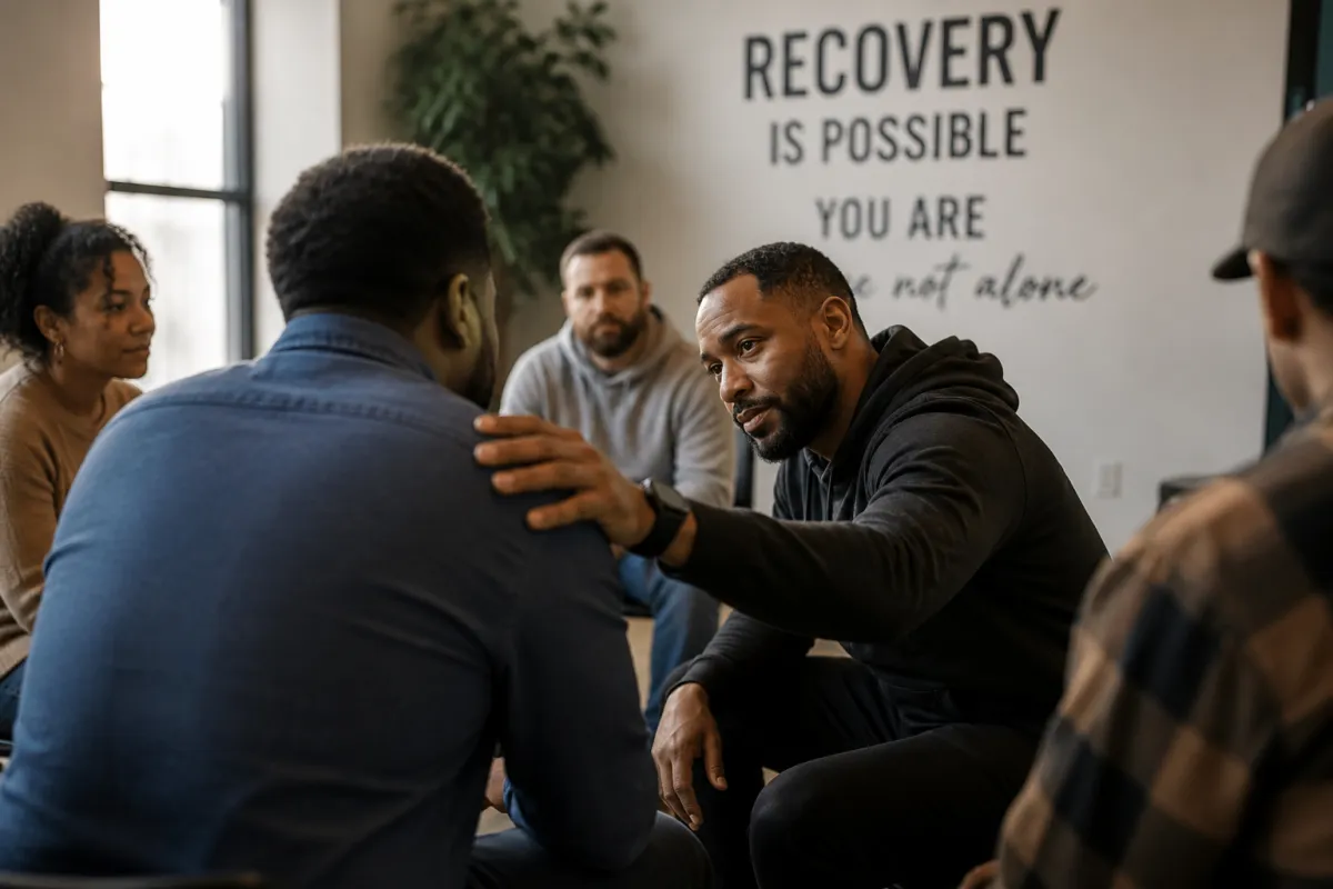 People gathered in a recovery support group