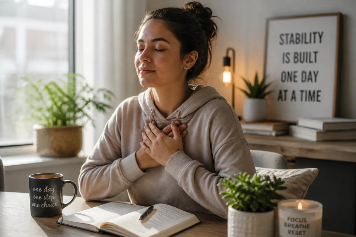 A person taking a quiet moment in a supportive environment